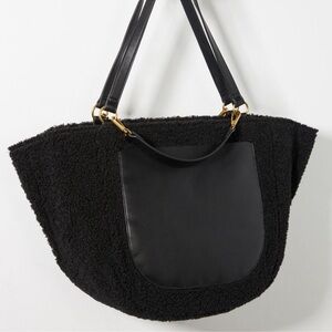 by Anthropologie Faux Shearling Black Tote Bag
